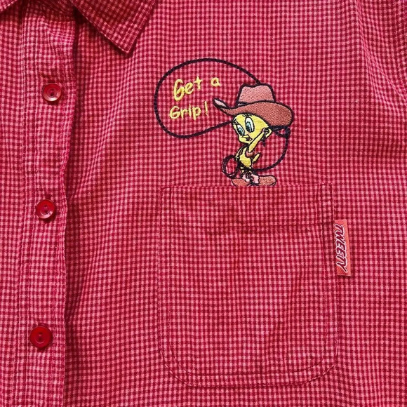 Warner Bros Womens Red Looney Tunes 3/4 Sleeve Button Up Shirt Size 26W - Picture 2 of 9